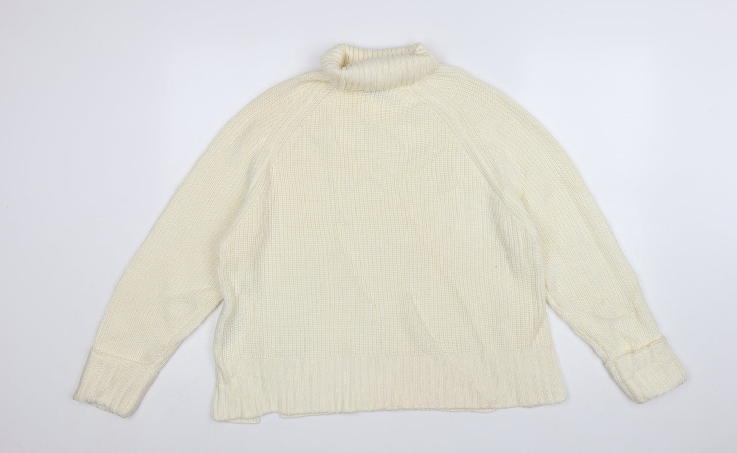 Jaeger Women Ivory Merino Wool Roll Neck Jumper Size S
