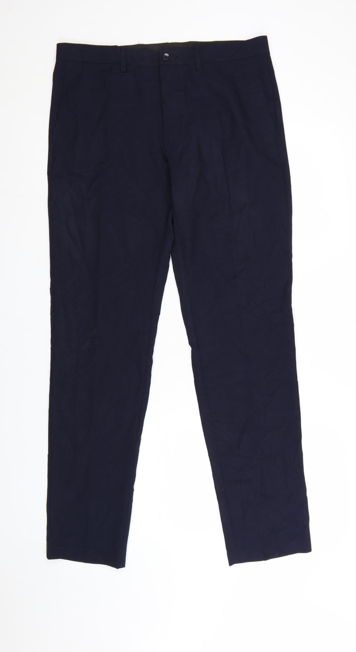 Marks and Spencer Men's Blue Slim Fit Trousers 34W 33L Polyester