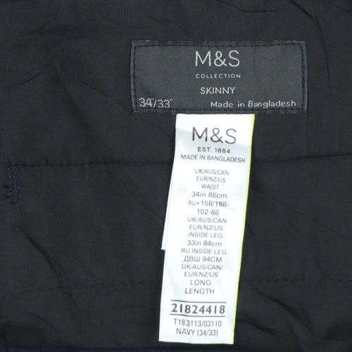 Marks and Spencer Men's Blue Slim Fit Trousers 34W 33L Polyester