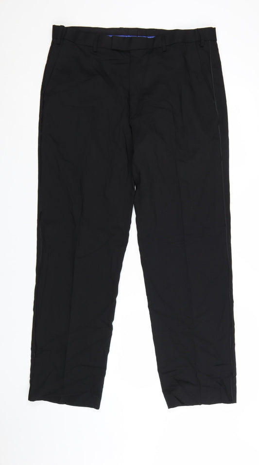 Marks and Spencer Men's Black Wool Blend Regular Fit Dress Trousers 36W 31L