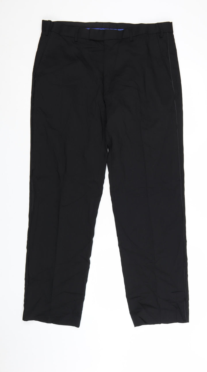 Marks and Spencer Men's Black Wool Blend Regular Fit Dress Trousers 36W 31L