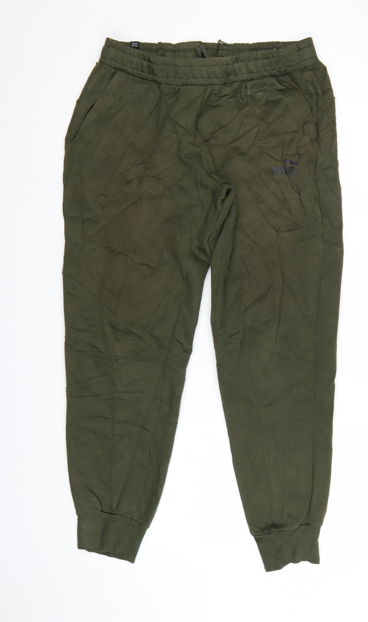Puma Men's Green Jogger Trousers L Regular Fit Elastic Waist