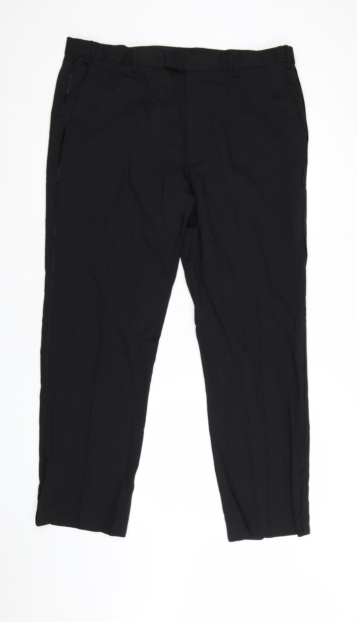 Marks and Spencer Men's Black Wool Blend Regular Fit Dress Trousers 40x31