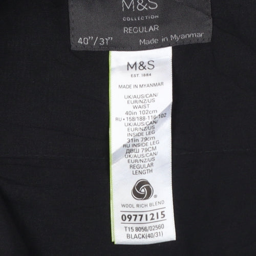 Marks and Spencer Men's Black Wool Blend Regular Fit Dress Trousers 40x31