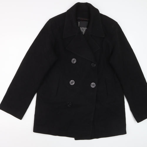 J. Percy Women's Black Wool Pea Coat Size 8 Classic Mid-Length