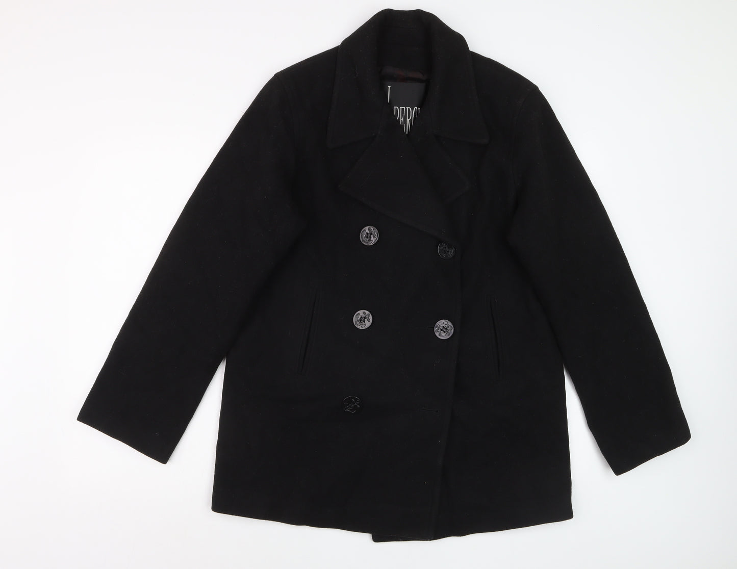 J. Percy Women's Black Wool Pea Coat Size 8 Classic Mid-Length