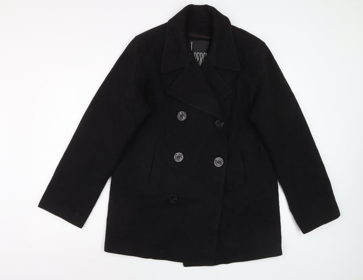 J. Percy Women's Black Wool Pea Coat Size 8 Classic Mid-Length