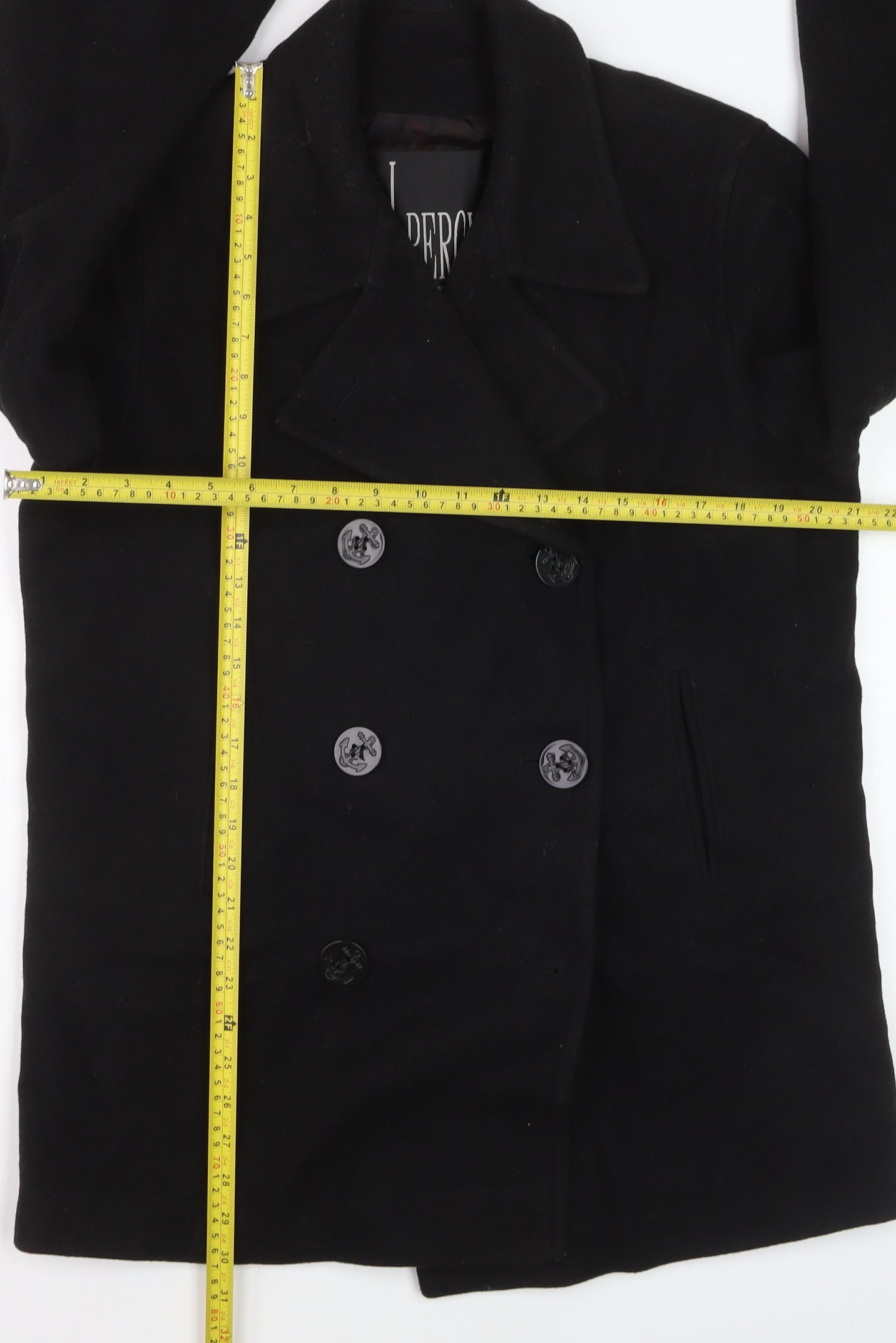 J. Percy Women's Black Wool Pea Coat Size 8 Classic Mid-Length