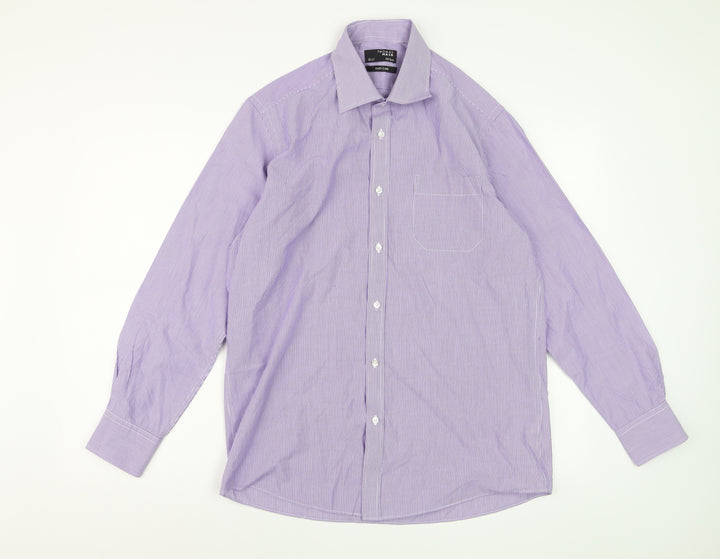 Thomas Nash Men's Purple Striped Easy Care Dress Shirt 15.5in Regular Fit