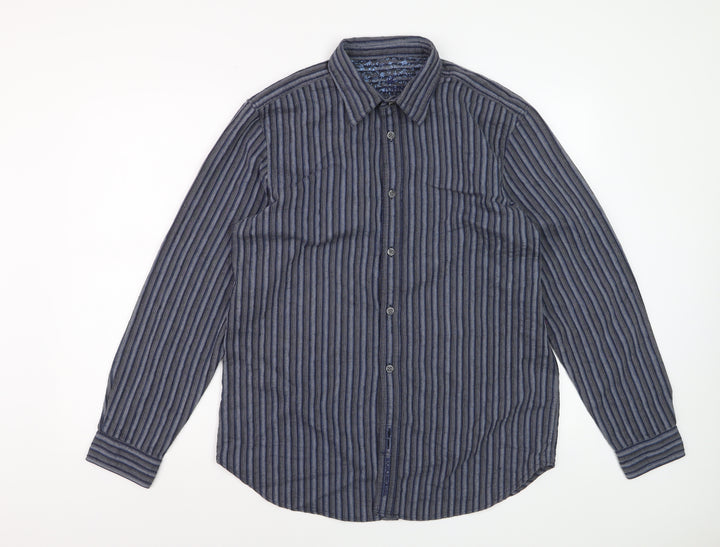 Rocha John Rocha Men's Blue Striped Long Sleeve Regular Fit Dress Shirt M