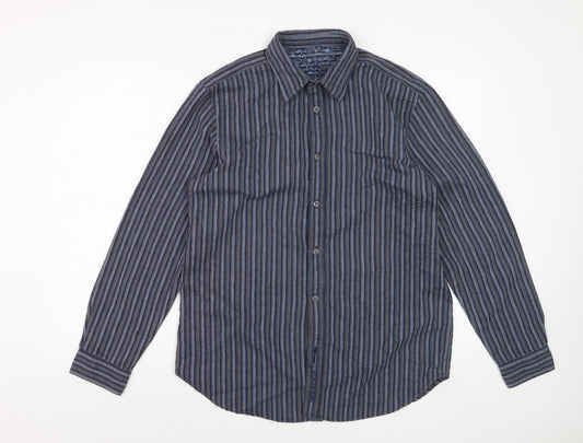 Rocha John Rocha Men's Blue Striped Long Sleeve Regular Fit Dress Shirt M