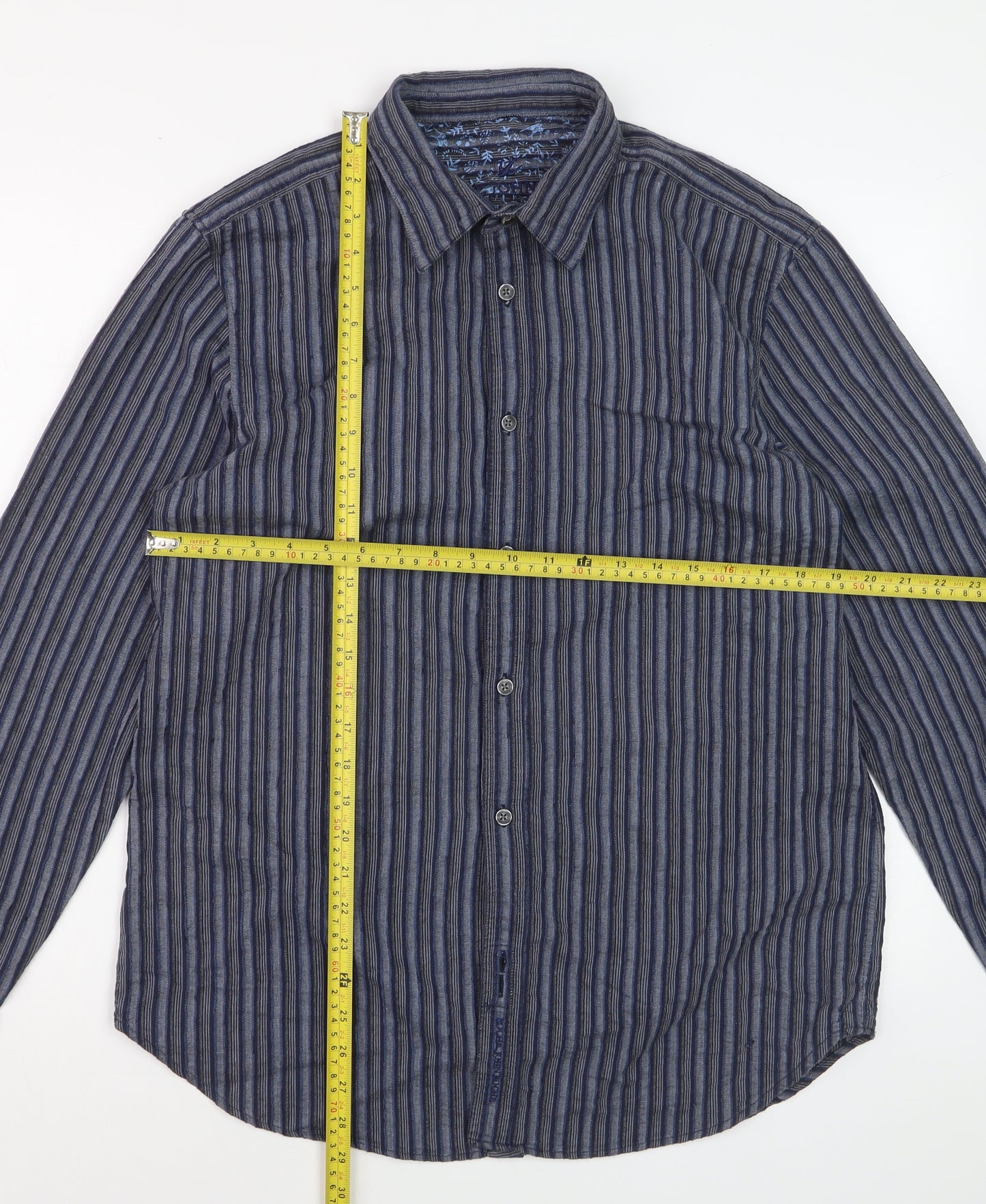 Rocha John Rocha Men's Blue Striped Long Sleeve Regular Fit Dress Shirt M