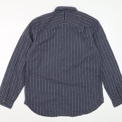 Rocha John Rocha Men's Blue Striped Long Sleeve Regular Fit Dress Shirt M