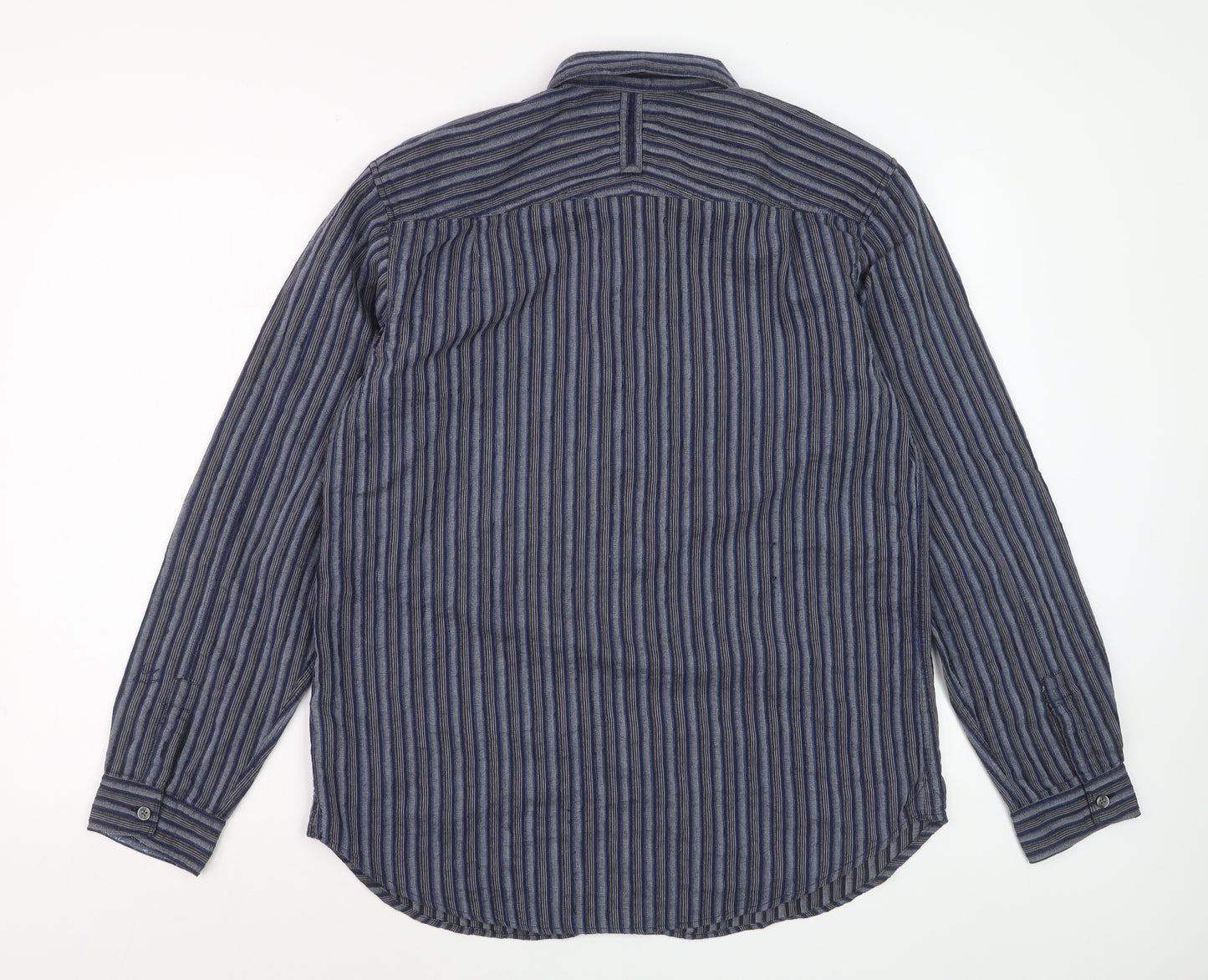 Rocha John Rocha Men's Blue Striped Long Sleeve Regular Fit Dress Shirt M