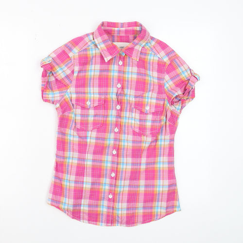 H&M L.O.G.G. Women's Pink Check Cotton Short Sleeve Button-Up Shirt Size 10