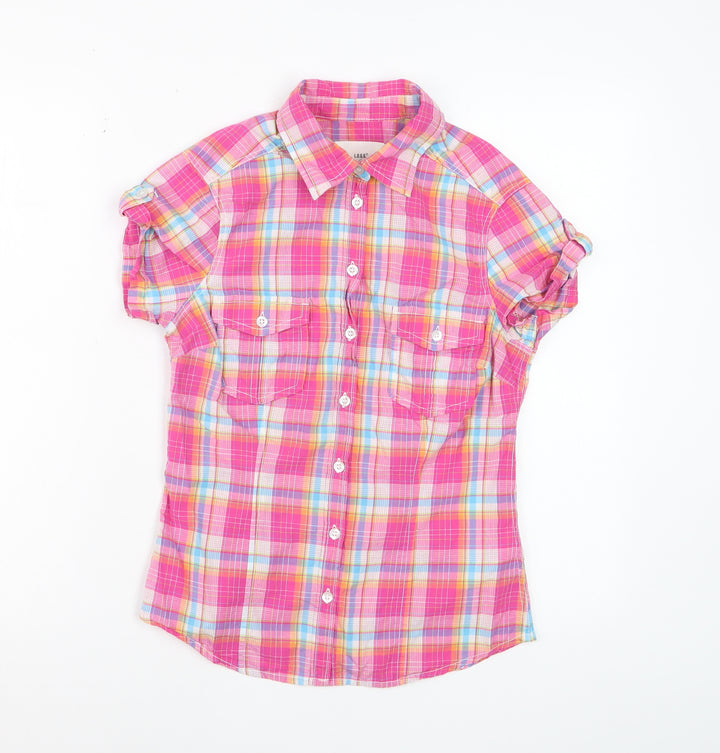 H&M L.O.G.G. Women's Pink Check Cotton Short Sleeve Button-Up Shirt Size 10