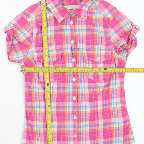 H&M L.O.G.G. Women's Pink Check Cotton Short Sleeve Button-Up Shirt Size 10