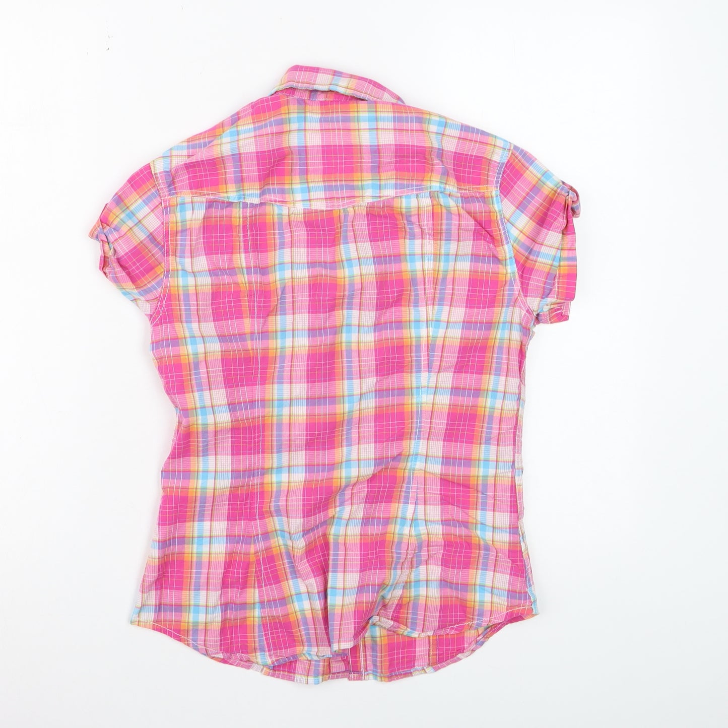 H&M L.O.G.G. Women's Pink Check Cotton Short Sleeve Button-Up Shirt Size 10