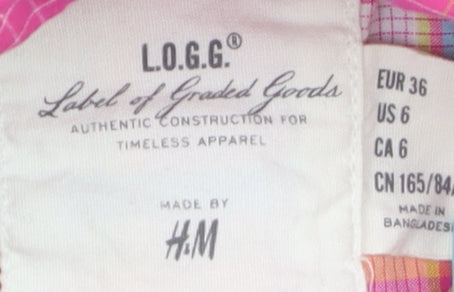 H&M L.O.G.G. Women's Pink Check Cotton Short Sleeve Button-Up Shirt Size 10
