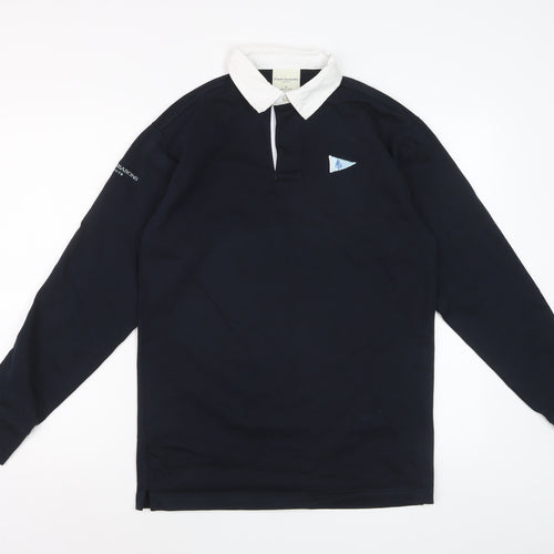 Four Seasons Men's Navy Long Sleeve Polo Shirt Size S 100% Cotton Yachting Style