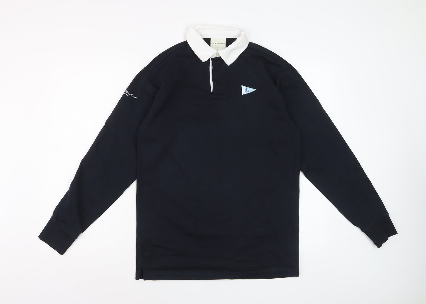 Four Seasons Men's Navy Long Sleeve Polo Shirt Size S 100% Cotton Yachting Style