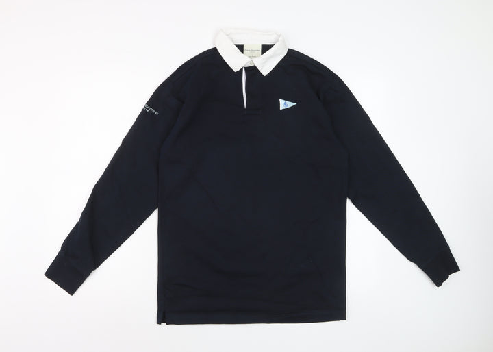 Four Seasons Men's Navy Long Sleeve Polo Shirt Size S 100% Cotton Yachting Style