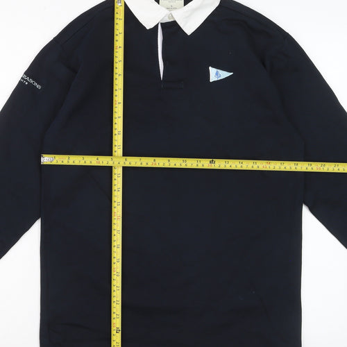 Four Seasons Men's Navy Long Sleeve Polo Shirt Size S 100% Cotton Yachting Style