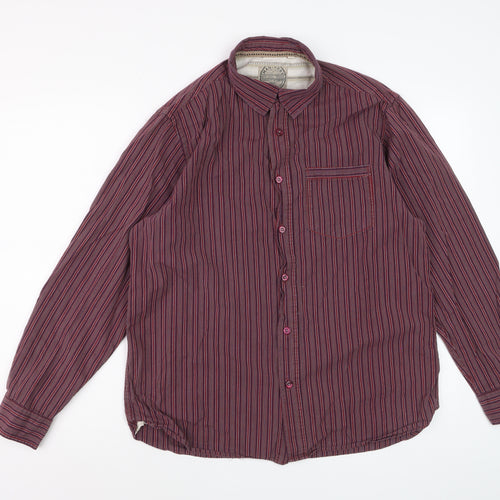 Mandaray Men's Red Striped Cotton Long Sleeve Regular Fit Shirt M