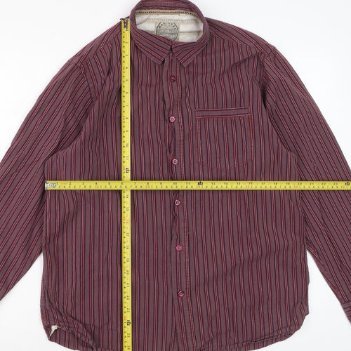 Mandaray Men's Red Striped Cotton Long Sleeve Regular Fit Shirt M