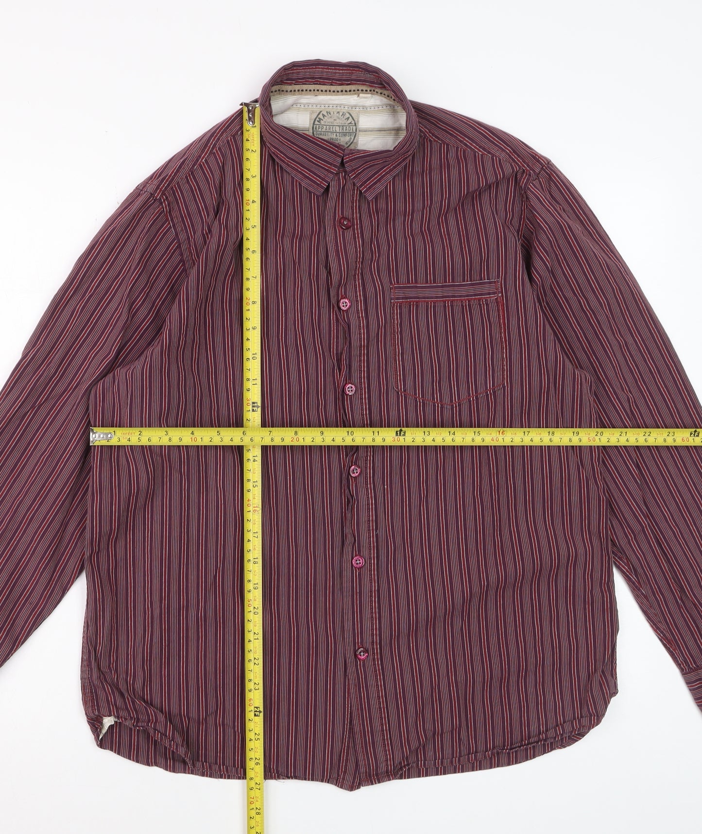 Mandaray Men's Red Striped Cotton Long Sleeve Regular Fit Shirt M