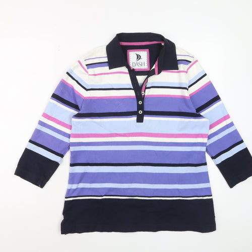 Dash Womens Multicoloured Striped 3/4 Sleeve Polo Shirt Size 16