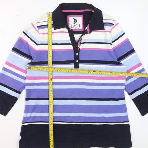 Dash Womens Multicoloured Striped 3/4 Sleeve Polo Shirt Size 16