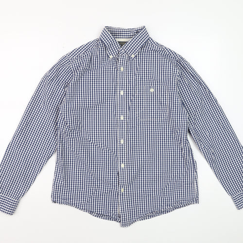 Hammond & Co Men's Blue Check Cotton Long Sleeve Dress Shirt M