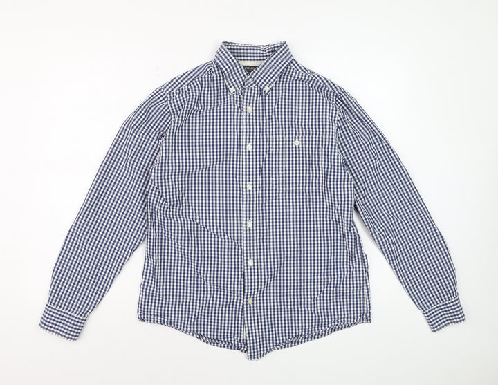 Hammond & Co Men's Blue Check Cotton Long Sleeve Dress Shirt M