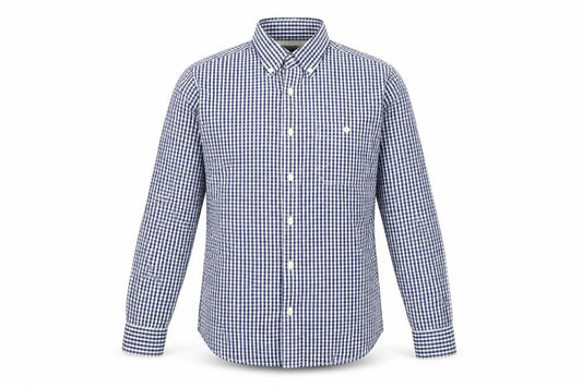 Hammond & Co Men's Blue Check Cotton Long Sleeve Dress Shirt M