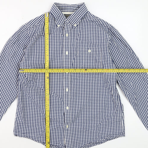 Hammond & Co Men's Blue Check Cotton Long Sleeve Dress Shirt M