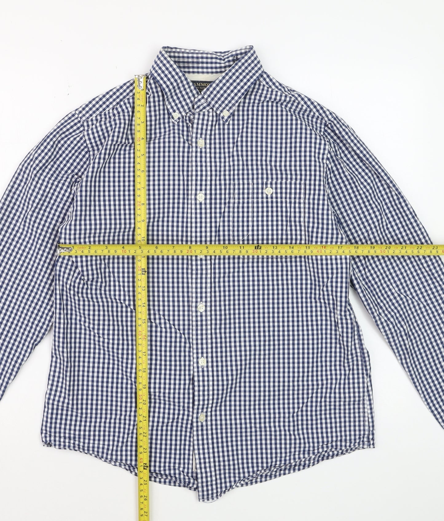 Hammond & Co Men's Blue Check Cotton Long Sleeve Dress Shirt M