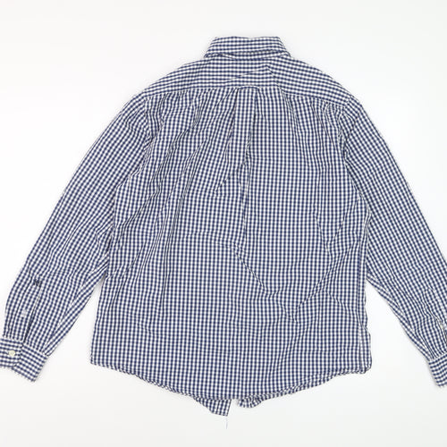 Hammond & Co Men's Blue Check Cotton Long Sleeve Dress Shirt M