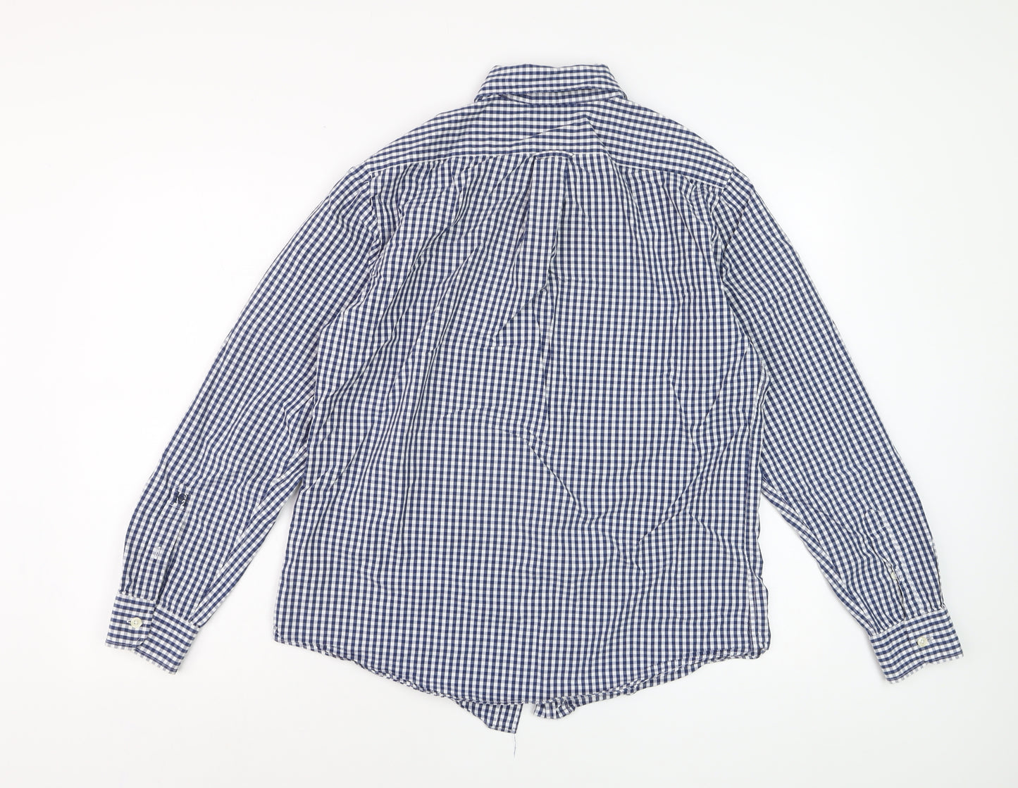 Hammond & Co Men's Blue Check Cotton Long Sleeve Dress Shirt M