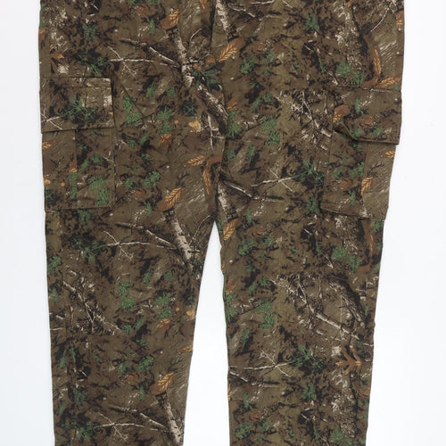 boohooMAN Mens Camouflage Cargo Trousers Khaki Size 42 Cotton Casual
