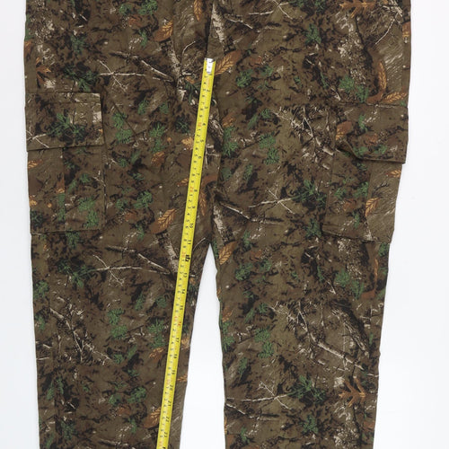 boohooMAN Mens Camouflage Cargo Trousers Khaki Size 42 Cotton Casual
