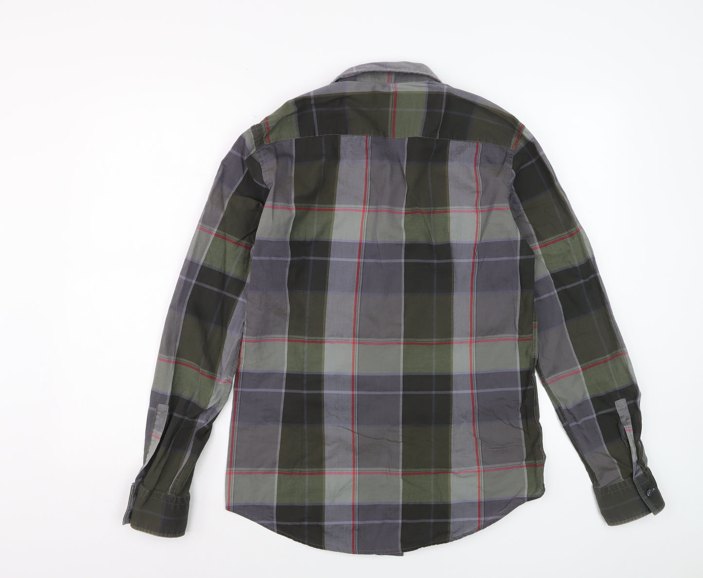 Hugo Boss Men's Grey Green Check Slim Fit Cotton Dress Shirt S