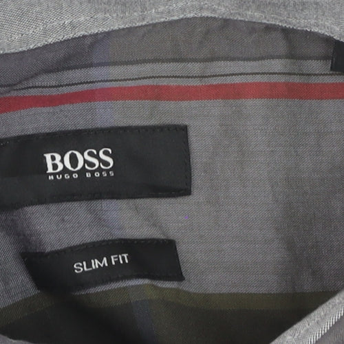 Hugo Boss Men's Grey Green Check Slim Fit Cotton Dress Shirt S