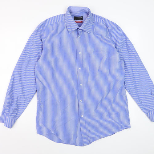 Thomas Nash Blue Striped Men's 15.5in Regular Fit Long Sleeve Cotton Dress Shirt