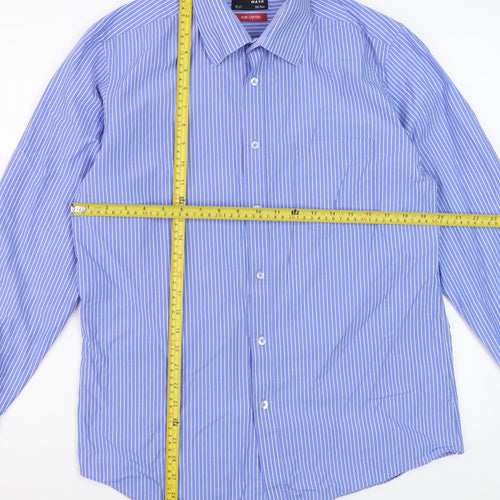 Thomas Nash Blue Striped Men's 15.5in Regular Fit Long Sleeve Cotton Dress Shirt