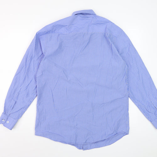 Thomas Nash Blue Striped Men's 15.5in Regular Fit Long Sleeve Cotton Dress Shirt