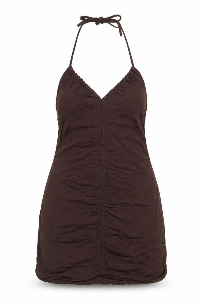 Pull&Bear Women Brown XL Halter Slip Dress Lightweight Summer Wear