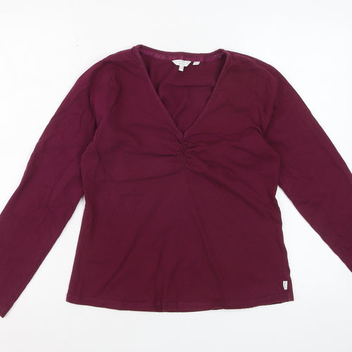 FatFace Women Purple Cotton Long Sleeve V-Neck Top UK 12