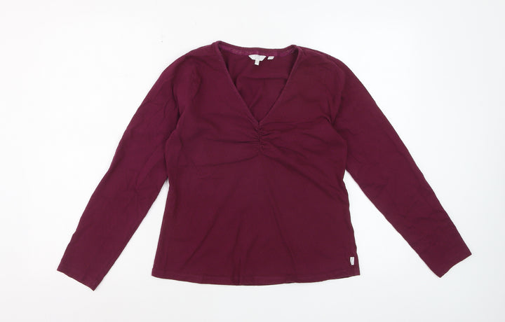 FatFace Women Purple Cotton Long Sleeve V-Neck Top UK 12