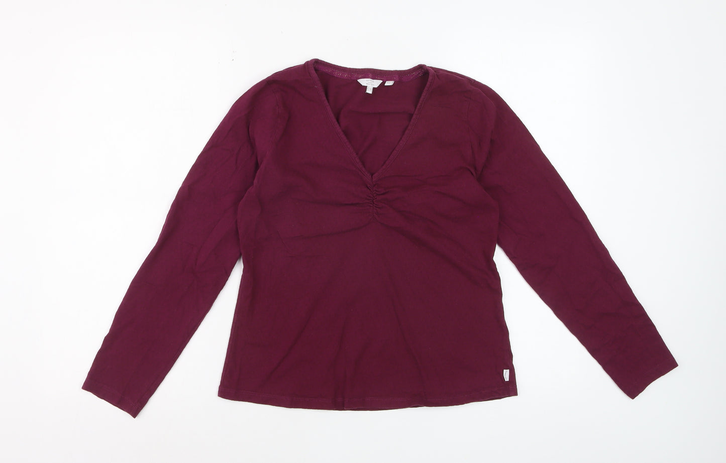 FatFace Women Purple Cotton Long Sleeve V-Neck Top UK 12